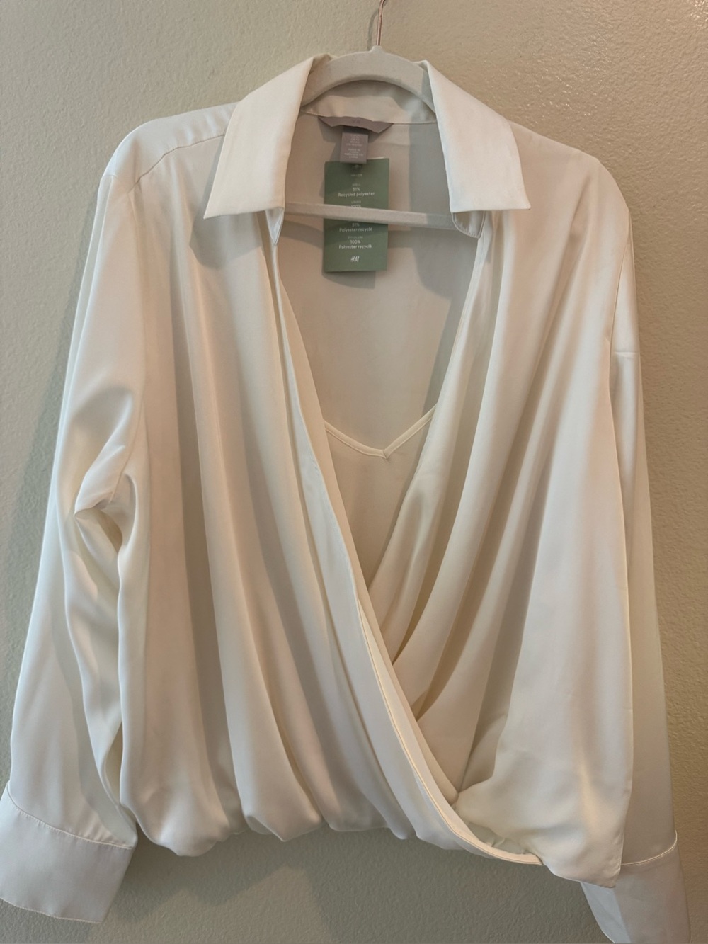H&M Cream Draped Wrap Blouse - Elegant V-Neck Long Sleeve